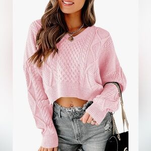 NWOT Tankaneo Pink Cable Knit Cropped Sweater Small